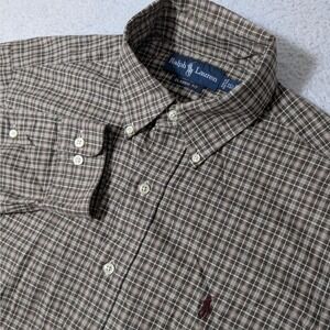 Ralph Lauren Button Down Mens Med Brown Checkered Classic Fit L/S Shirt